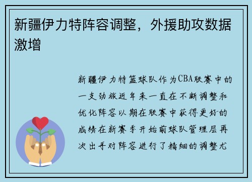新疆伊力特阵容调整，外援助攻数据激增